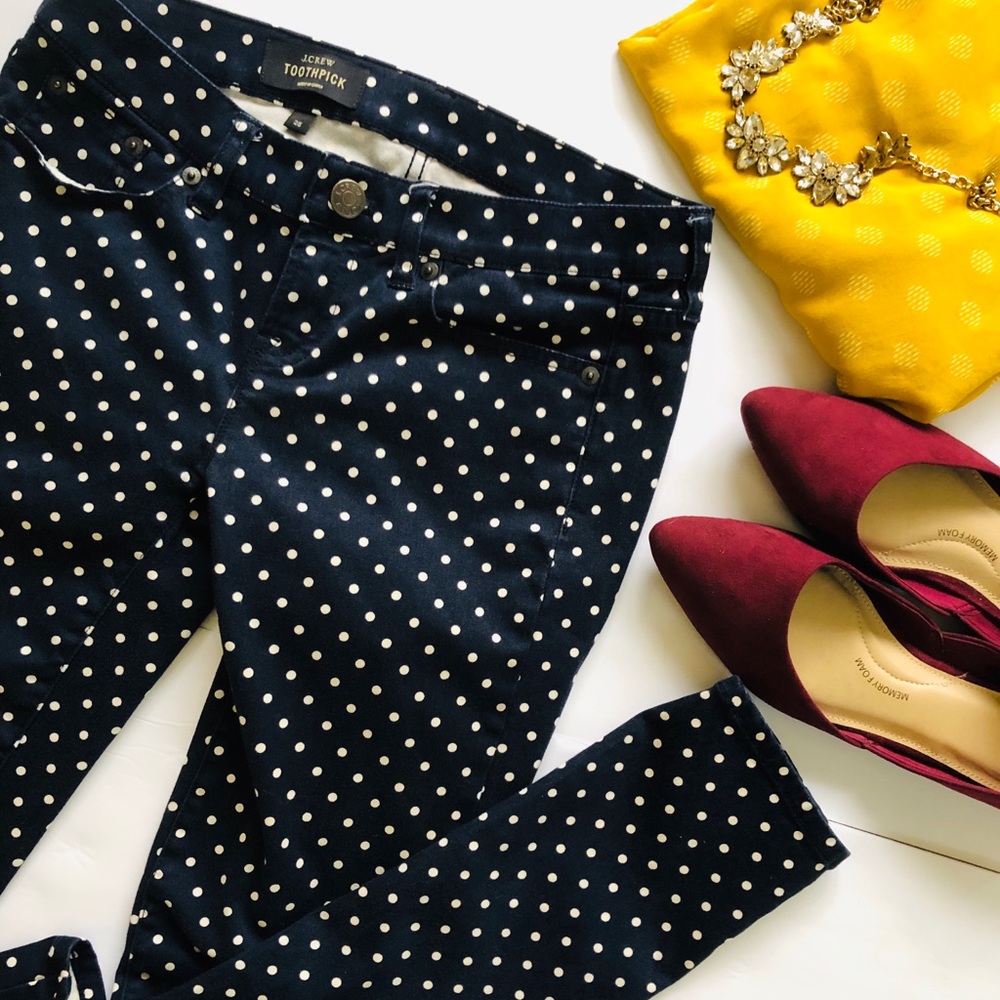 J. Crew Toothpick Polkadot skinny Pants Jeans 25